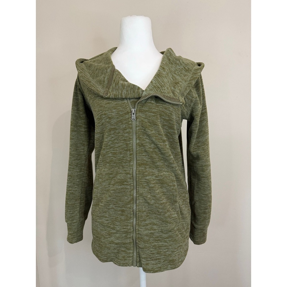 Roxy Womens Asymmetrical Full Zip Hoodie Cowl Neck Olive Green Heathered Small